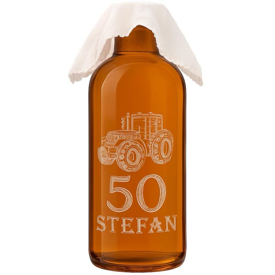 Hergestellt mit Sandstrahltechnik Sandstrahltechnik auf der Flasche